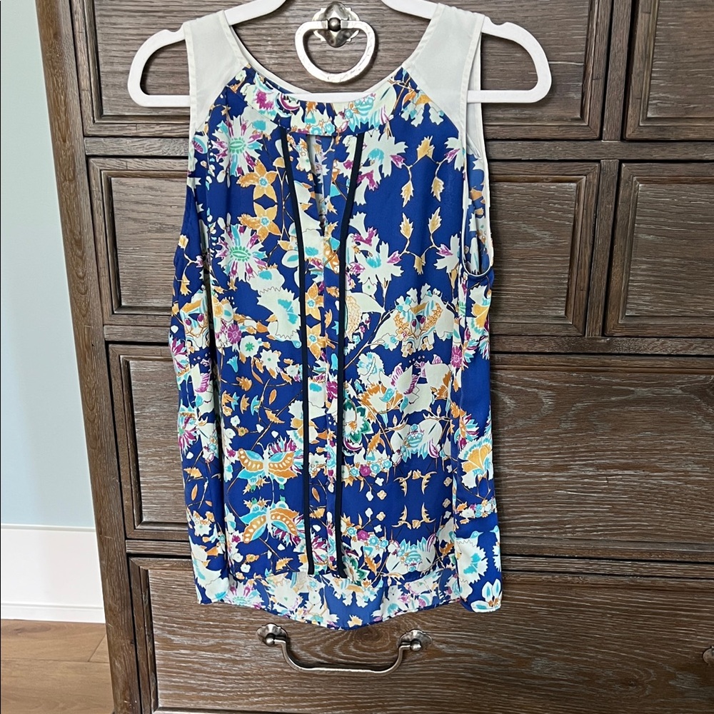 Collective Concepts Floral Blouse - Blue and Cream